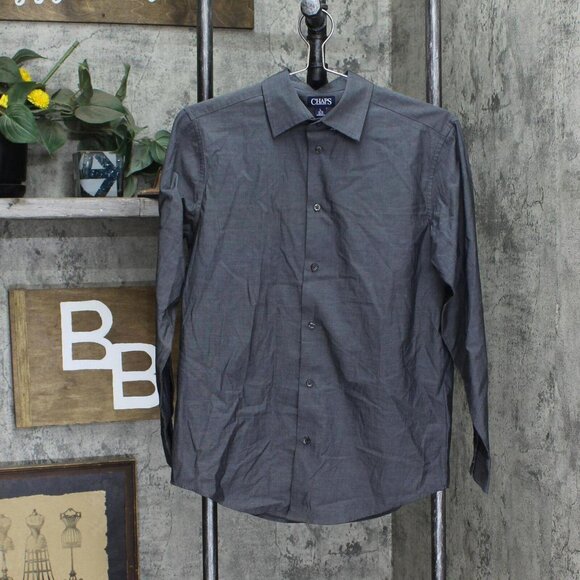 Chaps Boys Cotton Blend Button Up Dress Shirt 1669f863d87ac0 Gray L - Picture 1 of 5